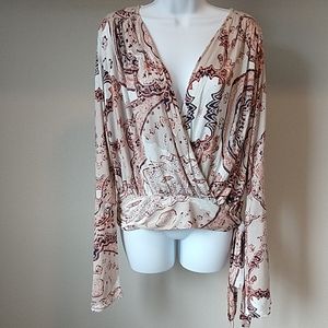 Free People Paisley Wrap Top in Cream and Red